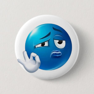 Grappige Blauwe Verdrietige Emoji Speld - Expressi Ronde Button 5,7 Cm
