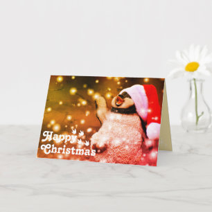 Grappige blije kerstman pinguïn & vrolijk kerstfee kaart