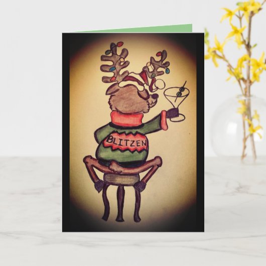 Grappige Blitzen Kerstkaart Kaart (Gele Bloem)