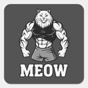 Grappige bodybuilder kat laat enorme spieren zien vierkante sticker