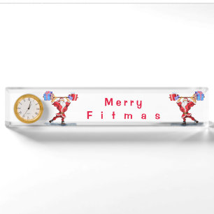 Grappige Bodybuilder Santa Christmas Desk Bord Gif Naambordje