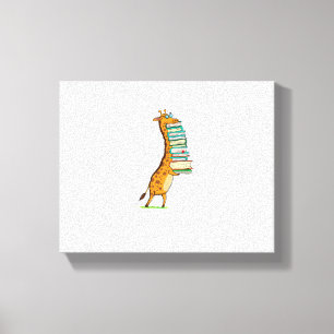 Grappige boeklezende giraffe Ik hou van mijn bibli Canvas Afdruk