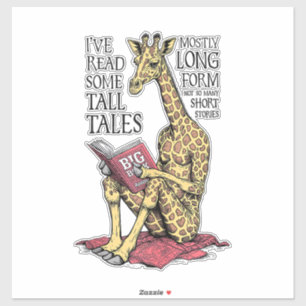Grappige boekliefhebber Giraffe Long Form Tall Tal Sticker
