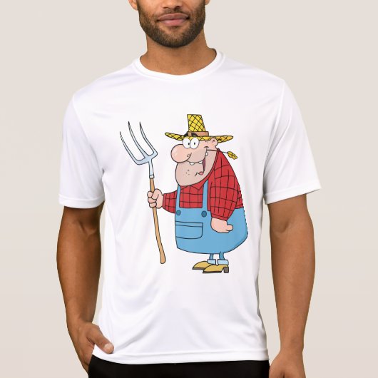 Grappige boer met hooivork overall en strohoed t-shirt (Voorkant)