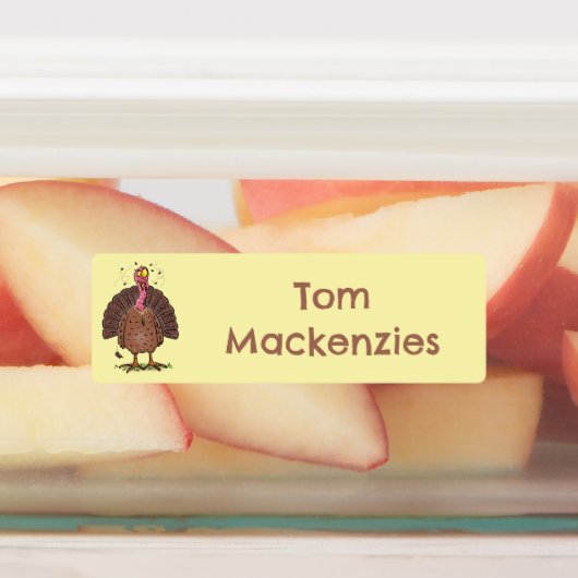 Grappige boerenerf kalkoen cartoon gepersonaliseer labels (Aangebracht)