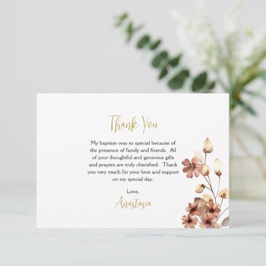 Grappige Boho Bloeit Orthodoxe Christelijke Doop Bedankkaart (Staand voorkant)