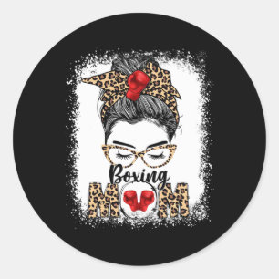 Grappige Bokshandschoenen Messy Bun Boxing Mom Ronde Sticker