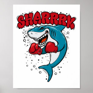 Grappige Bokswalhaai Met Rode Handschoenen Papa Poster