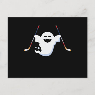 Grappige Boo die ijshockey speelt Halloween lang m Feestdagenkaart