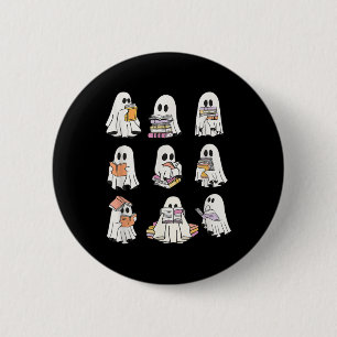 Grappige Boo Geest Lezen Boek Halloween Griezelige Ronde Button 5,7 Cm