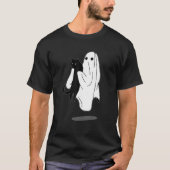 Grappige Boo Ghost Holding Zwarte Kat Halloween Sp T-shirt (Voorkant)