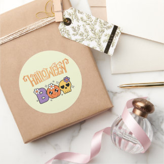 Grappige Boo Halloween Wit & oranje Ronde Sticker