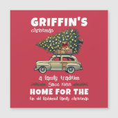 Grappige boom op rode auto familienaam kerstmis (Voorkant)