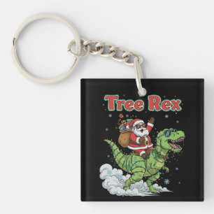 Grappige Boom Rex Kerstman Ridende T-Rex Dinosauru Sleutelhanger