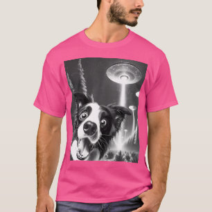 Grappige Border Collie Alien Ufo neemt een selfie T-shirt
