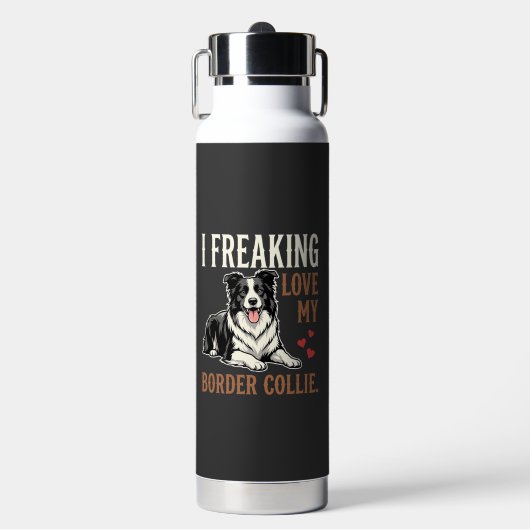 Grappige Border Collie Liefde Hond Waterfles (Voorkant)