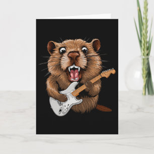 Grappige bosmarmot die gitaar speelt muzikant voor kaart