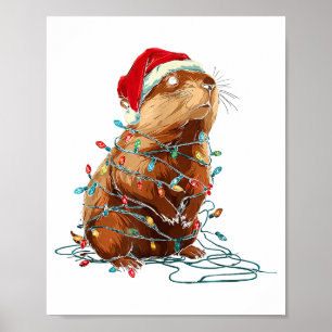 Grappige Bosmarmot Kerst Grafische Dieren Lichtjes Poster
