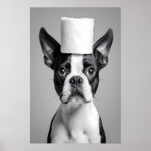 Grappige Boston Terrier Badkamer Print, Toiletpapi Poster