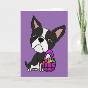 Grappige Boston Terrier Hond met Paasmand Feestdagen Kaart