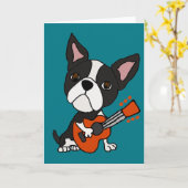 Grappige Boston Terrier hond speelt gitaar kunst Kaart (Gele Bloem)