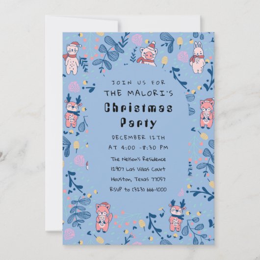 Grappige bosvrienden Blauwe winterbos-patroon Kaart (Voorkant)