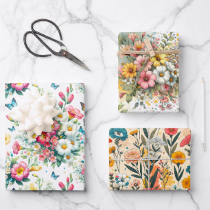 Grappige botanische bloei 3 inpakpapier vel