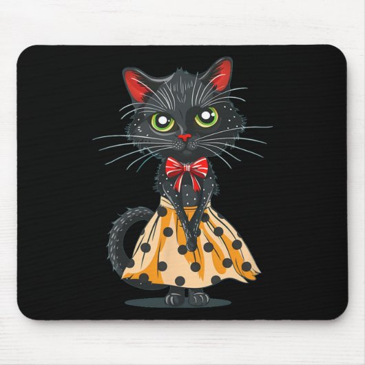 Grappige Bow Cat in Polka Dot Jurk Muismat (Voorkant)