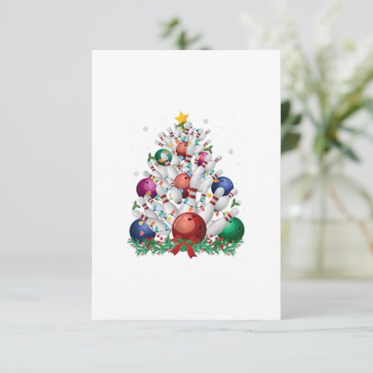 grappige bowling kerstboom licht kerst sport liefd kaart (Staand voorkant)
