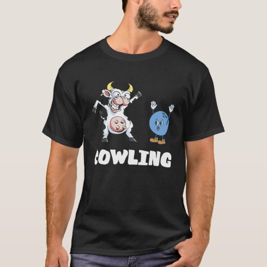 Grappige Bowling Koe Bowling Bal Bowler Strike Bow T-shirt (Voorkant)