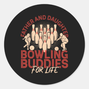 Grappige bowling vader dochter vader en dochter bo ronde sticker