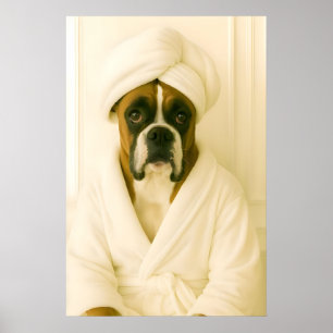 Grappige Boxer Badkamer Print, Boxer In Badjas Poster