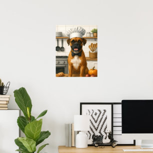 Grappige Boxer Chef Hond In De Keuken Voor Thuisko Poster