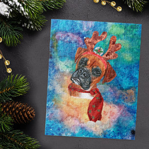 Grappige Boxer Ras Hond Kerstmis Legpuzzel