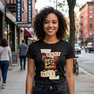 Grappige Boze Cake Slice Klaar om te Vechten Carto T-shirt