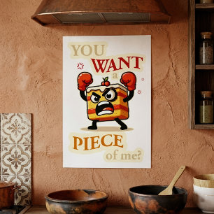 Grappige Boze Cake Snee Klaar om te Vechten Cartoo Poster