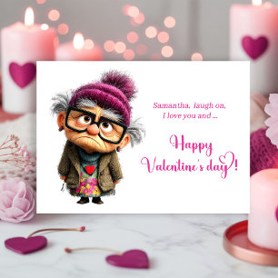 Grappige Boze Dame In Helder Roze Valentijnsdag  Feestdagenkaart