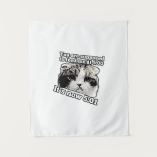 Grappige boze kat meme voor katteneigenaren wandkleed