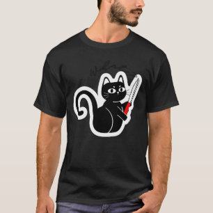 Grappige Boze Kat met Mes – Donkere Humor Design T-shirt