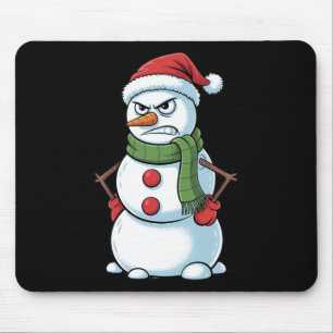 Grappige Boze Sneeuwman Kerstmis met Santa Hat Muismat