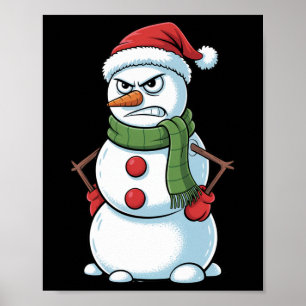 Grappige Boze Sneeuwman Kerstmis met Santa Hat Poster