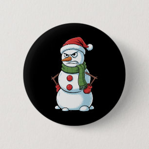 Grappige Boze Sneeuwman Kerstmis met Santa Hat Ronde Button 5,7 Cm