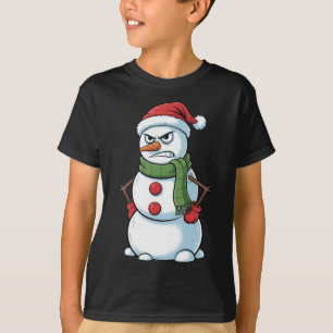 Grappige Boze Sneeuwman Kerstmis met Santa Hat T-shirt