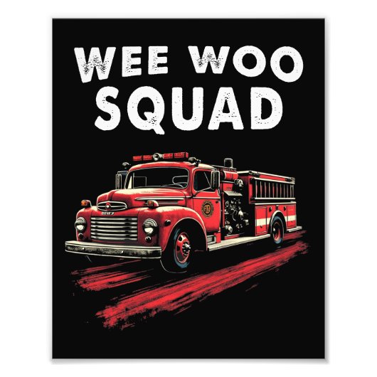 Grappige brandweerman Art Fire Truck brandweerman Foto Afdruk (Voorkant)