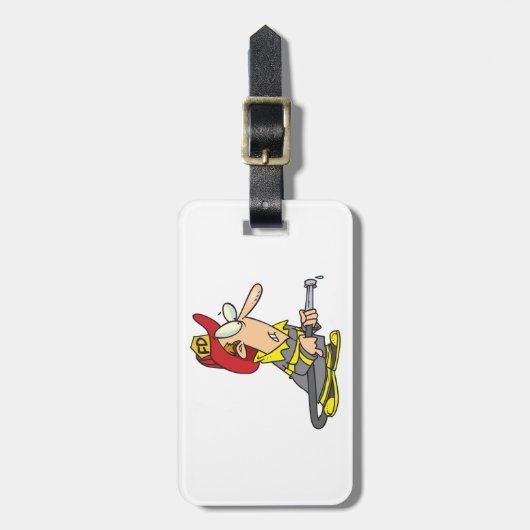 Grappige brandweerman met slang Emergency Responde Bagagelabel (Voorkant verticaal)