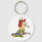Grappige brandweerman met slang Emergency Responde Sleutelhanger (Achterkant)