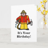 Grappige brandweerman verjaardag Kaart aanpassen! (Gele Bloem)