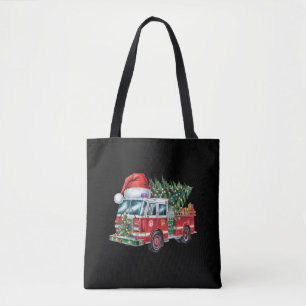 Grappige brandweerwagen Kerstman hoed Kerstboom Li Draagtas