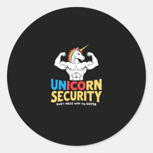 Grappige Broer Eenhoorn Beveiliging Maak Mijn Zus Ronde Sticker