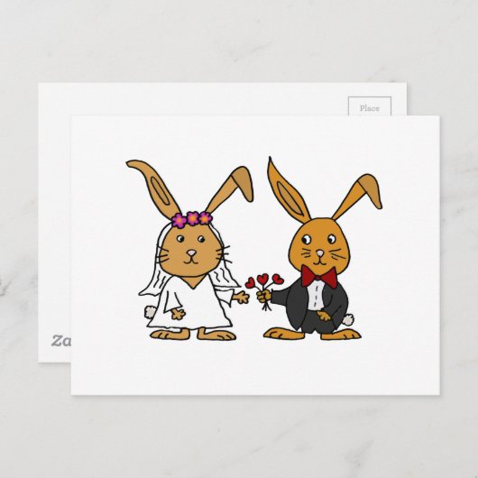 Grappige bruid en bruidegom bruine konijn bruiloft briefkaart (Voorkant / Achterkant)